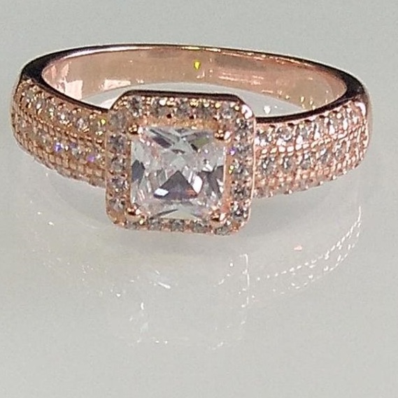 925 sterling silver  Rose Gold Plated   Squire  Diamond Ring