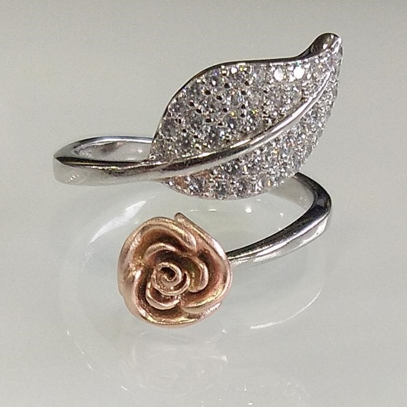 925 sterling silver adjustable designer diamond & flower ring