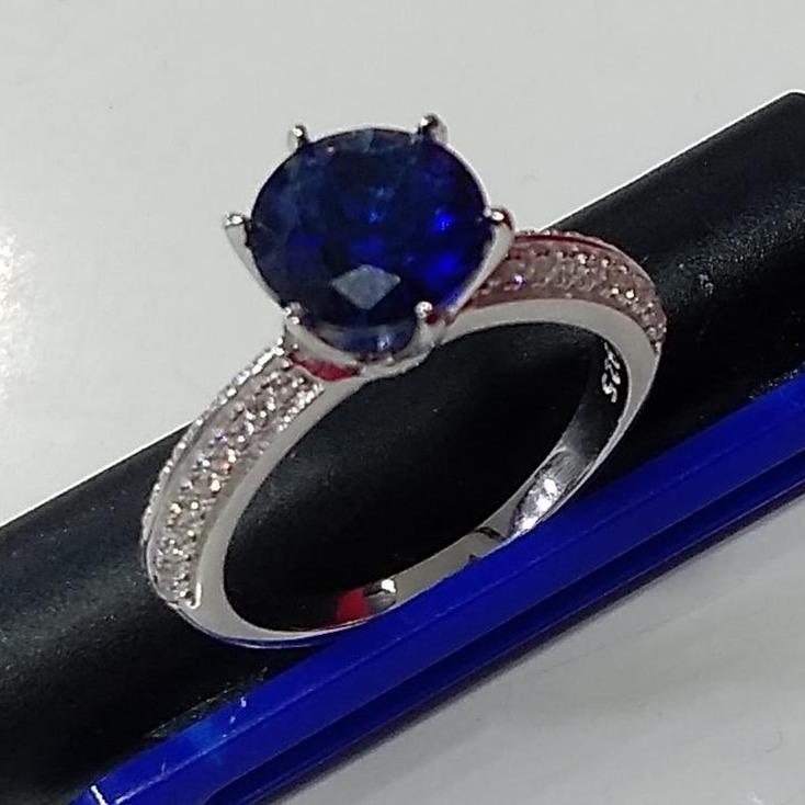 925 sterling silver   dark blue color single diamond Ring for ladies