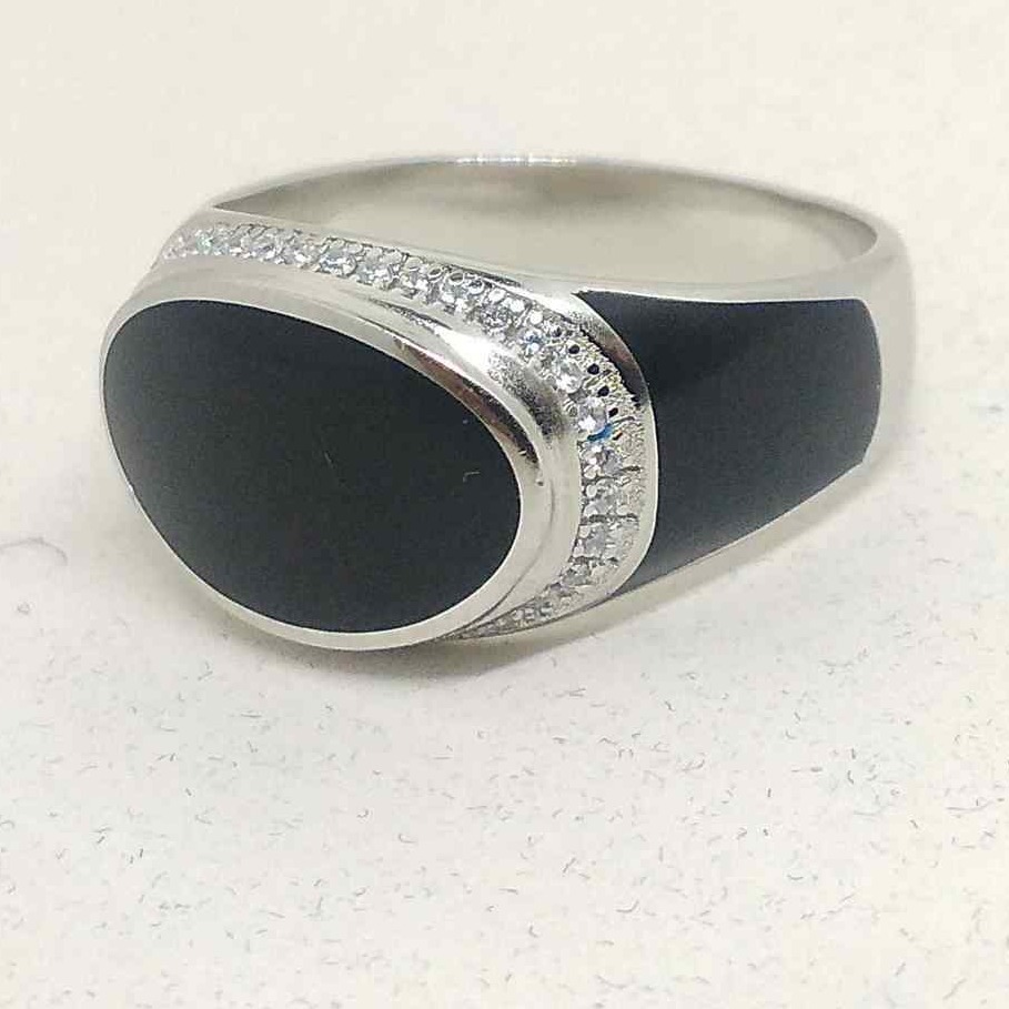 925 sterling silver  dark black stone  onyx Ring