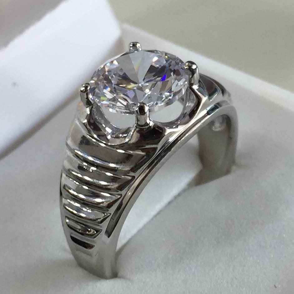 925 sterling silver white solitaire stone ring for men