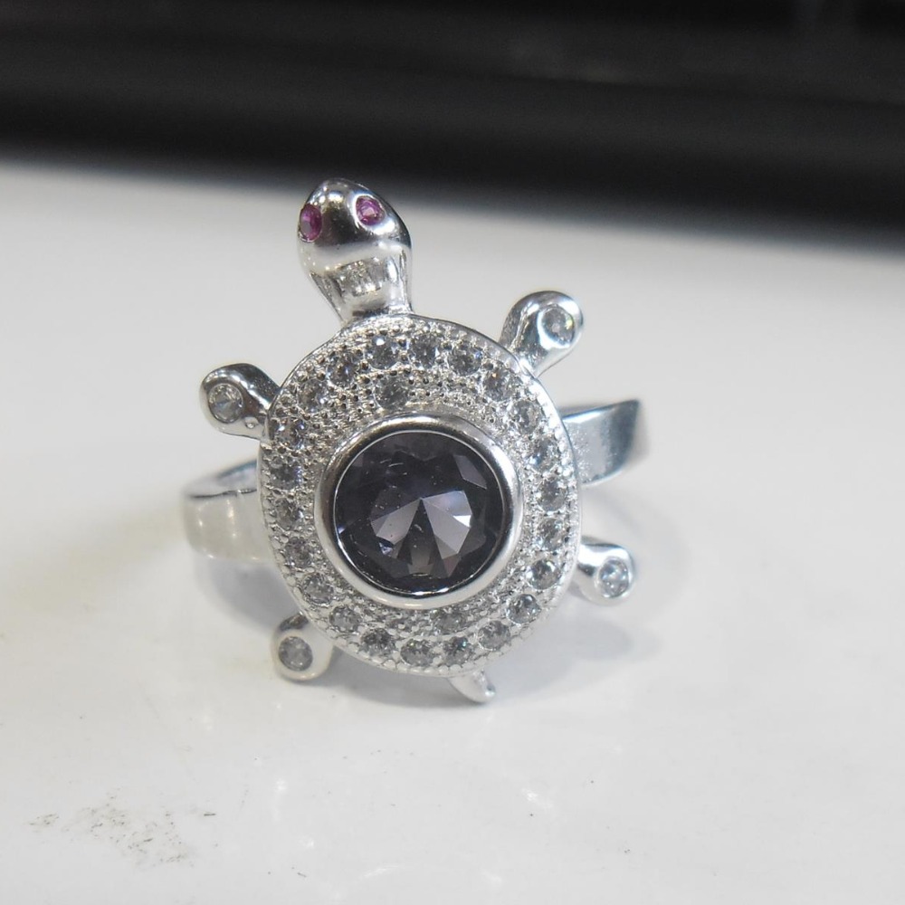 925 sterling silver tortoise diamond ring