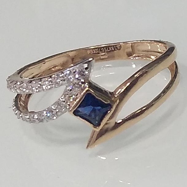 18KT rose gold blue single stone ladies ring LRS0787