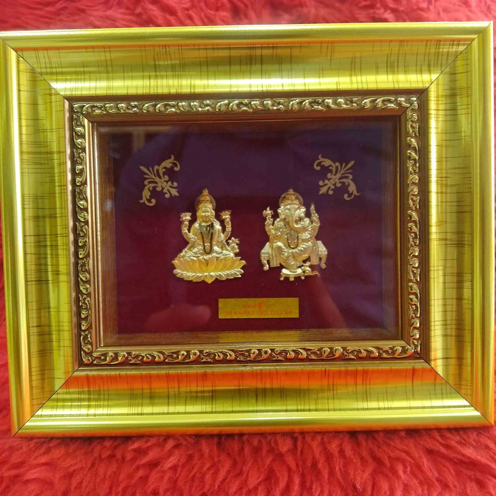 24KT Gold Leaf Small Laxmiji& ganeshji Frame