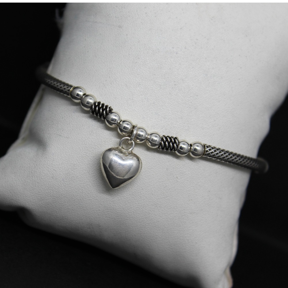 925 sterling silver heart shape kada bracelet for ladies