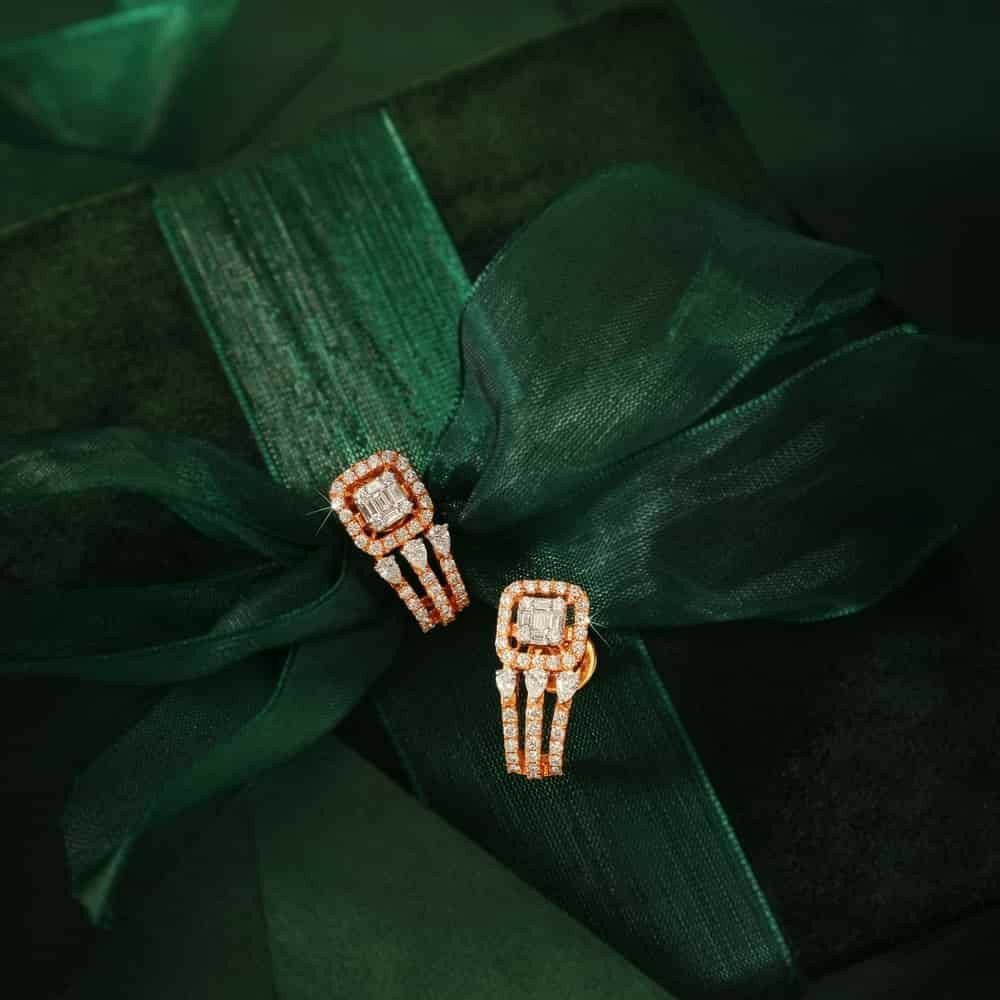 18KT Rose Gold fancy festival J shape earrings for ladies
