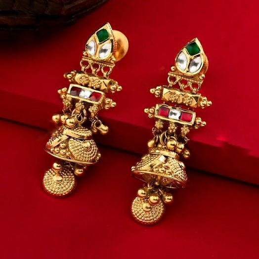 22KT/ 916 Gold antique bridle Jhumka earrings for ladies