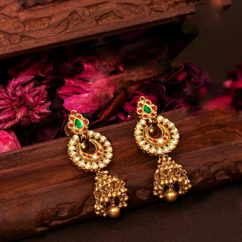 22KT/ 916 Gold antique bridle Jhumka earrings for ladies