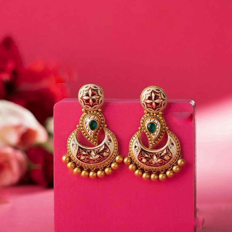 22KT/ 916 Gold antique bridle Jesalmeri mina earrings for ladies
