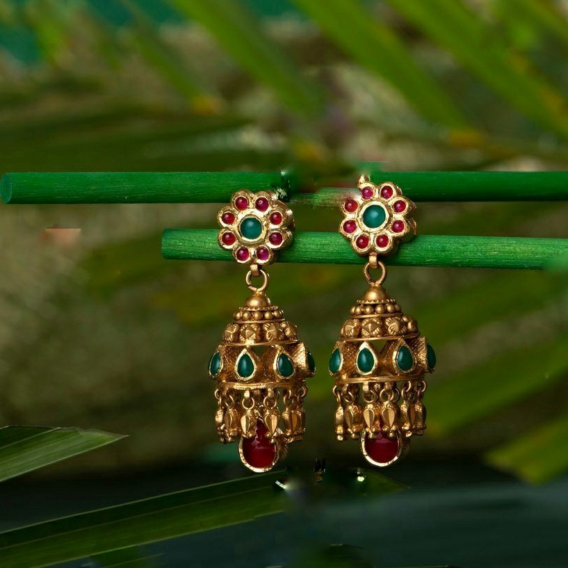 22KT/ 916 Gold antique wedding bridle Jhumka Earrings for ladies