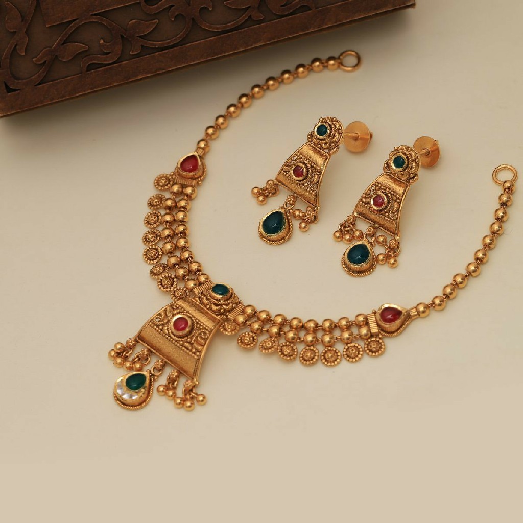 22KT/ 916 Gold Antique wedding bridle Necklace set for ladies STG1028