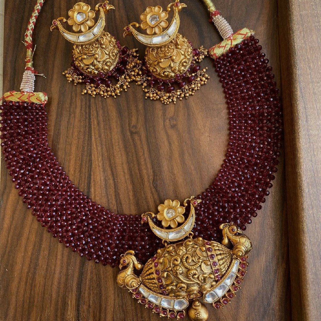 22KT/ 916 Gold real Kamp agate beads Necklace pendant set for ladies