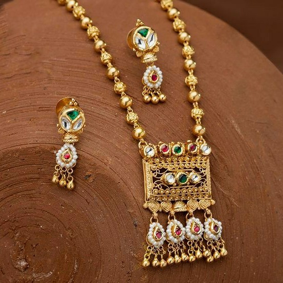 22KT/ 916 Gold antique bridle Jesalmeri long Necklace set for ladies