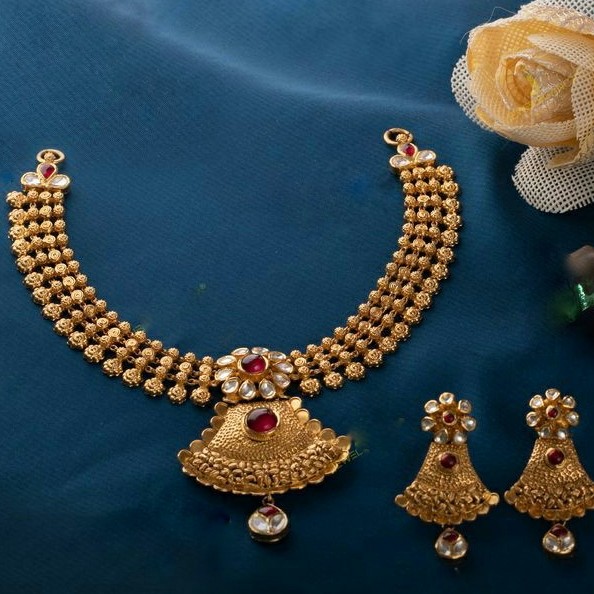 22KT/ 916 Gold antique wedding Half necklace set for ladies STG1020