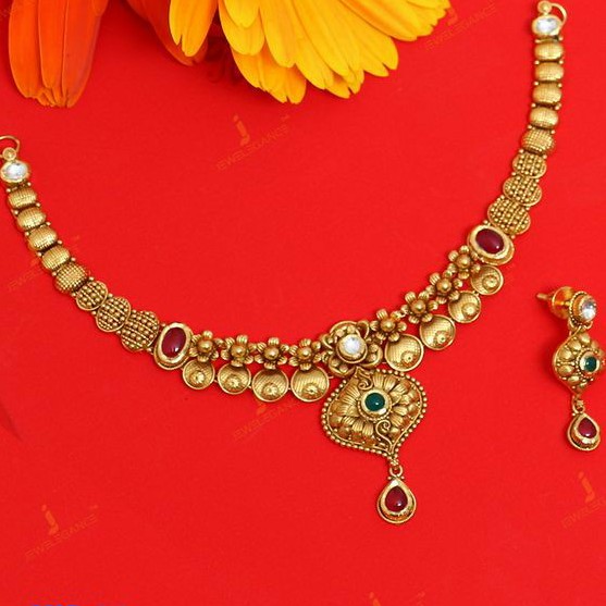 22KT / 916 Gold Antique wedding Half Necklace set for Ladies STG1020