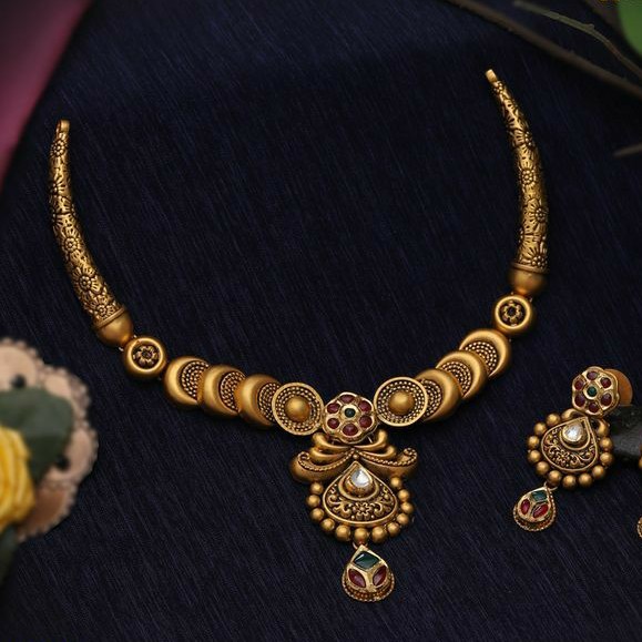 22KT / 916 Gold Antique Wedding Bridle necklace set STG1011