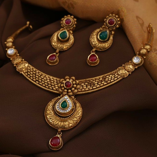 22kt / 916 gold antique wedding necklace set for ladies stg1010