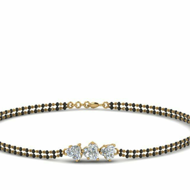 18KT yellow gold 3 heart diamond mangalsutra bracelet for ladies