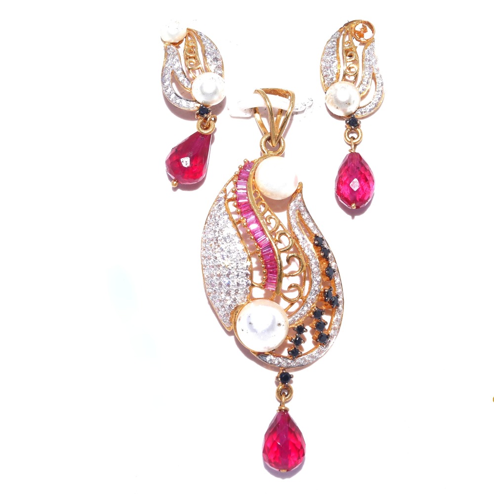 916 Gold CZ Pink Stone Pendant Set