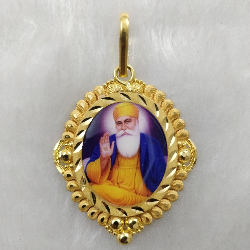 916 Gold Satanam Vaheguru Photo Mina Pendant