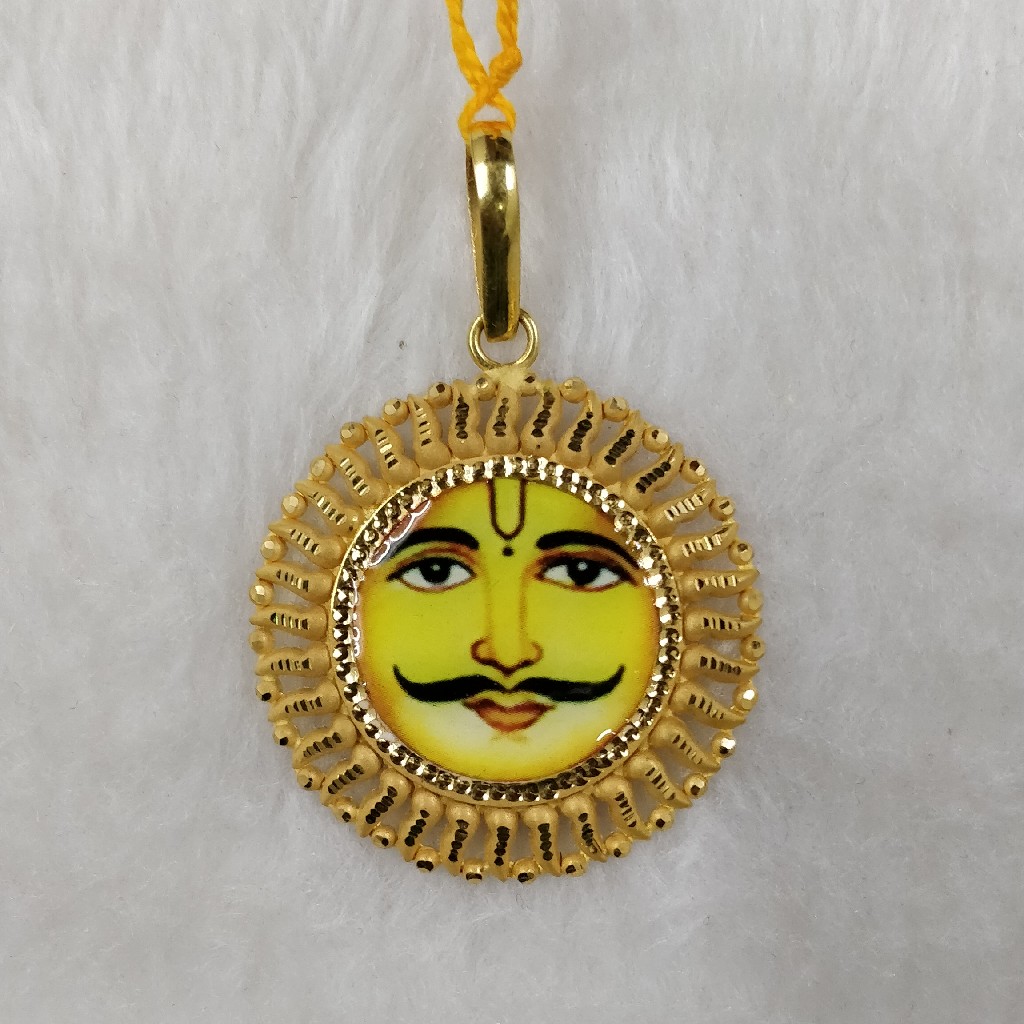 916 Gold Gent's Surya Dev Photo mina Pendant