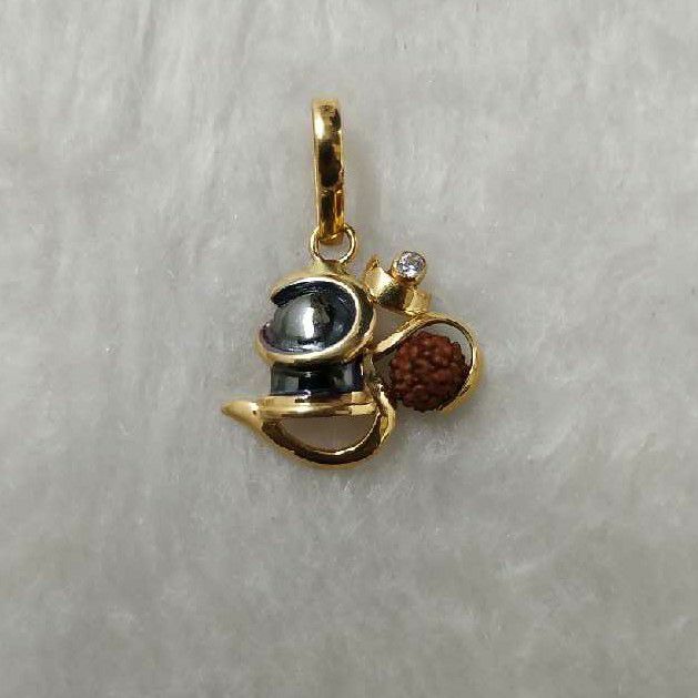916 Gold Casting Om Pendant With Rudraksh