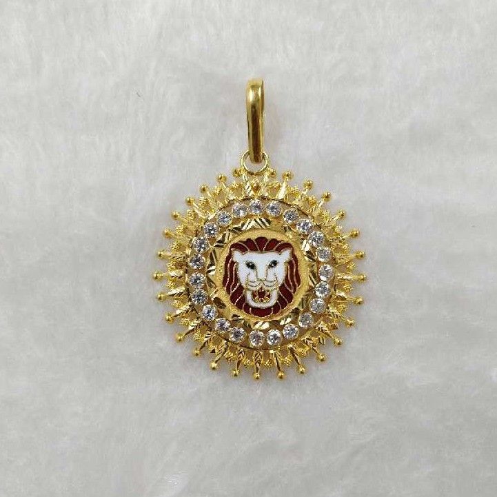 916 Gold Tiger Design Round Pendant