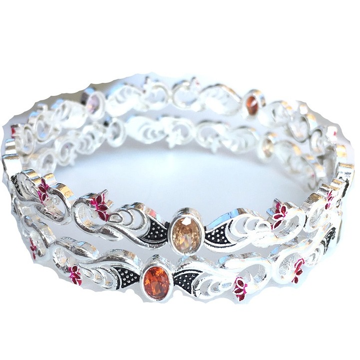 925 Sterling Silver CZ Peacock Indian Pave Bangles