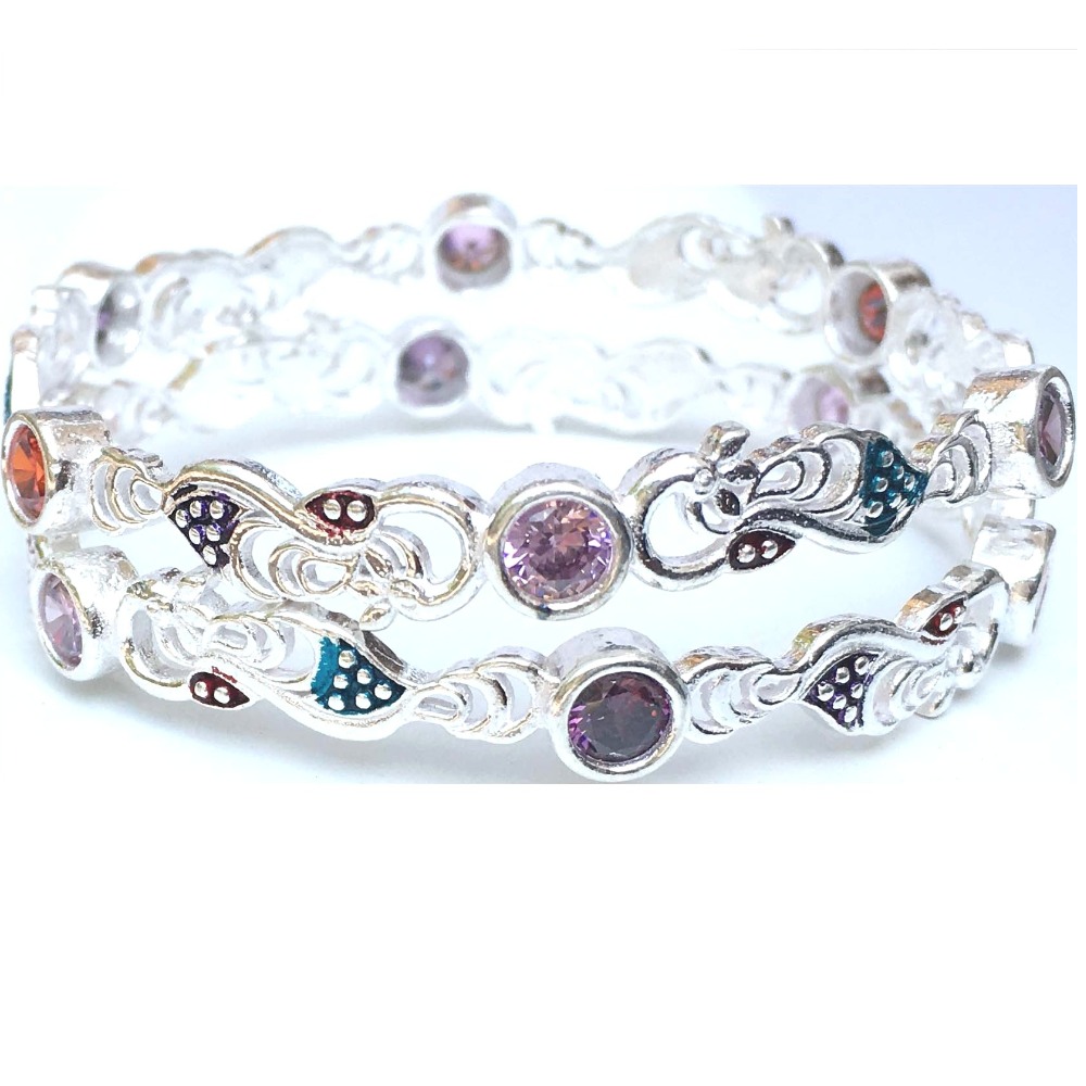 925 Silver Ladies Pave Colorstone Attractive Bangle