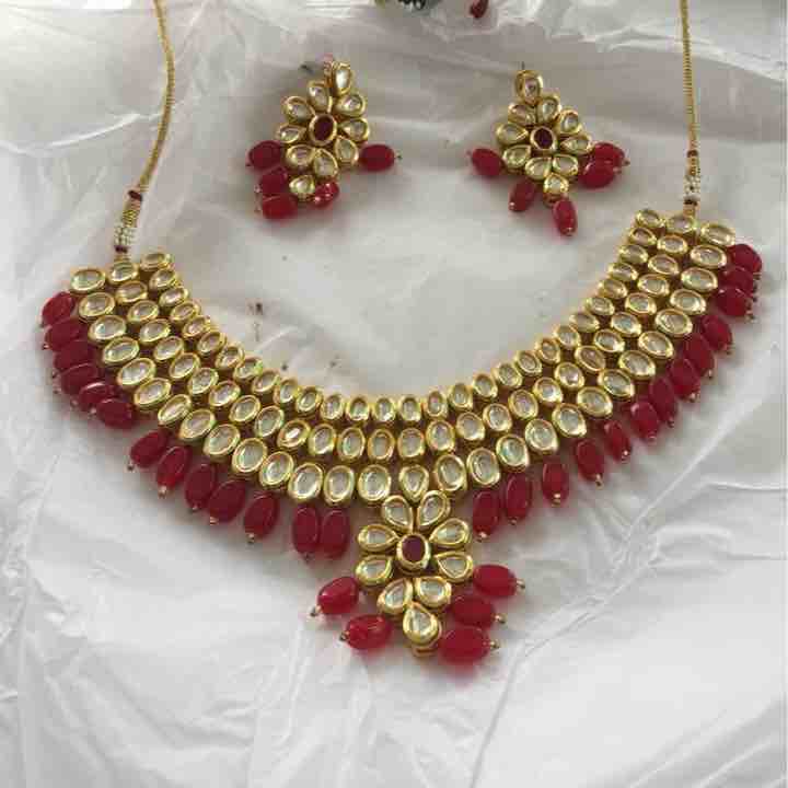 Traditional Red Pearl Kundan Necklace Set