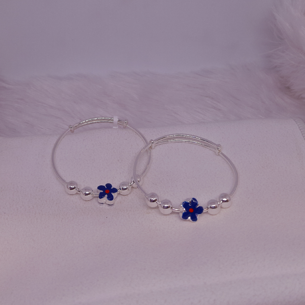 silver blue color flower baby kada