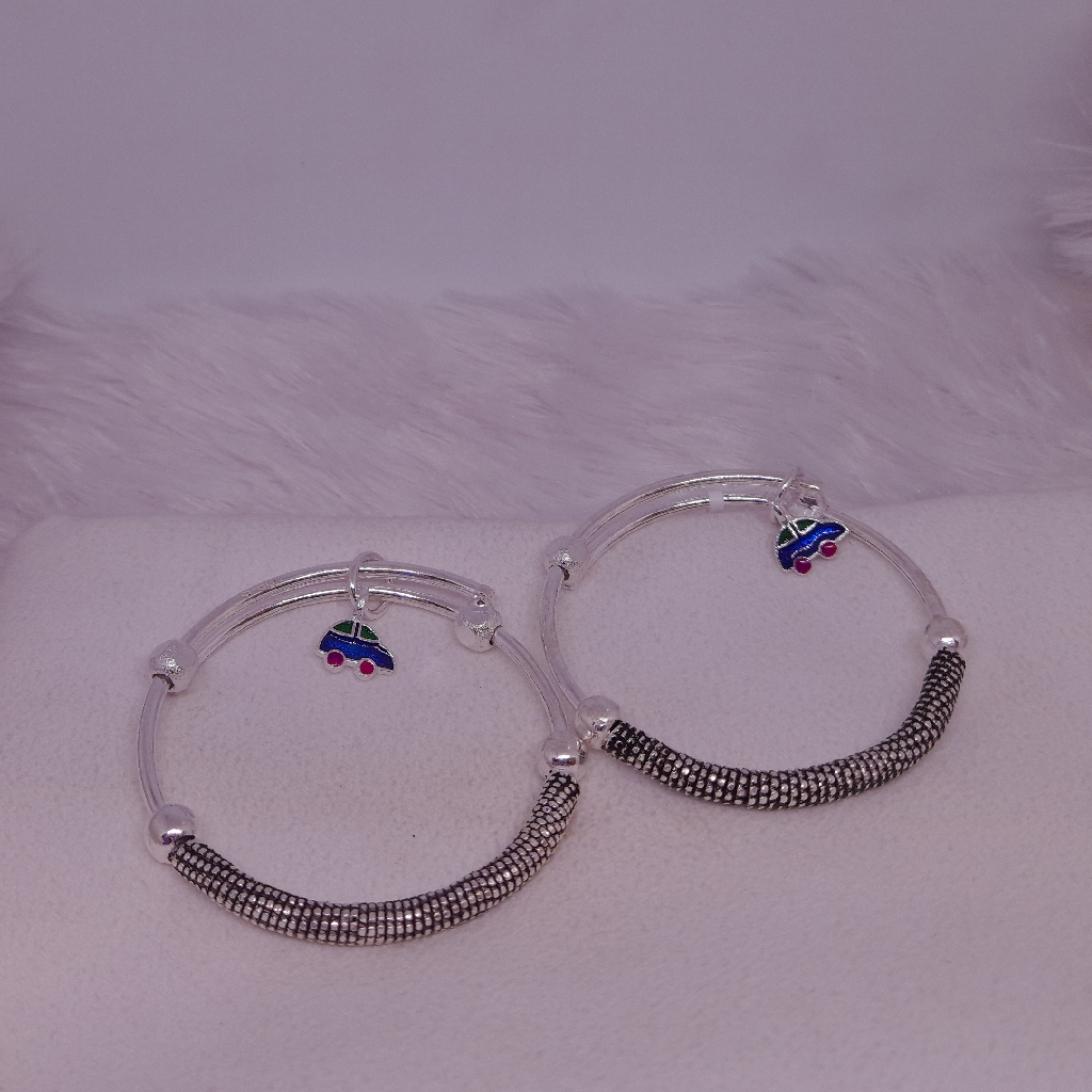 Silver black oxidised With Car baby kada
