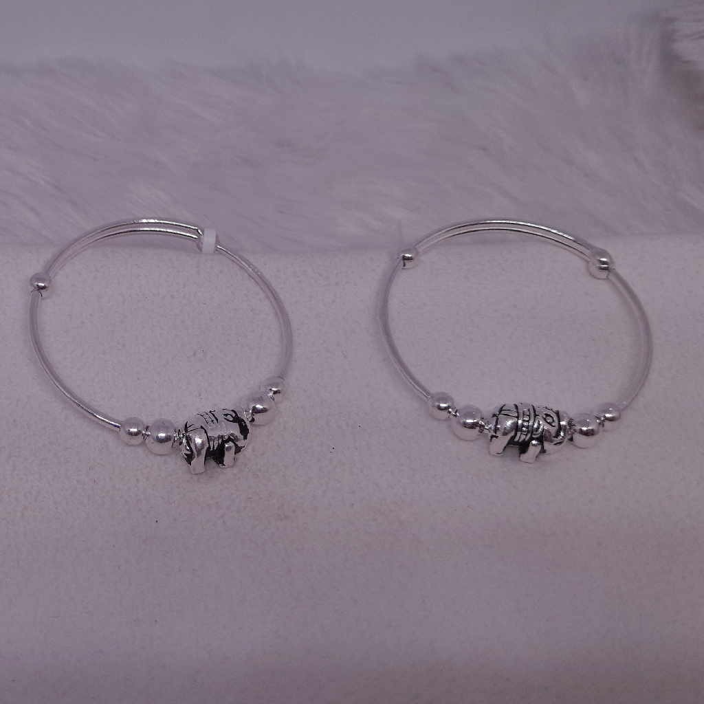 silver oxidised elephant baby kada
