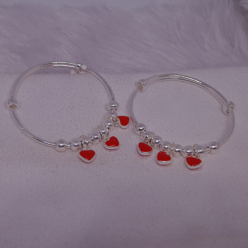 Silver With red heart baby kada