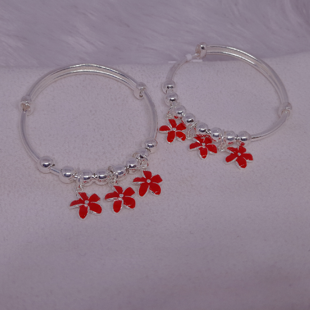 silver red color flower baby kada