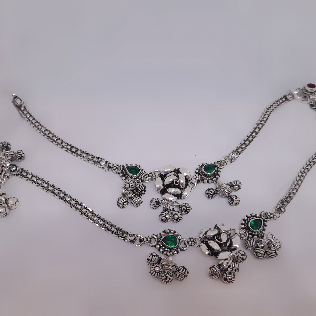 Silver Rose Oxidised Payal