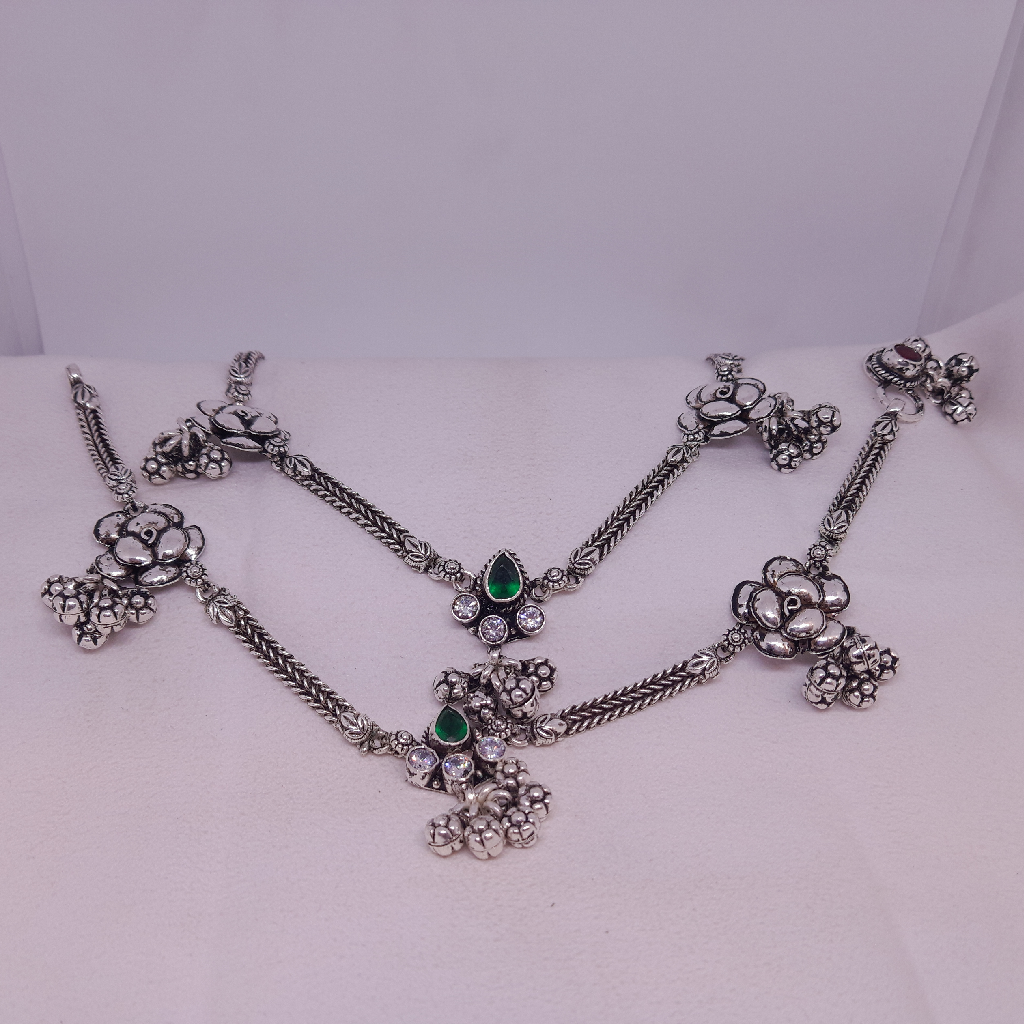 silver Rose design oxidised Anklets