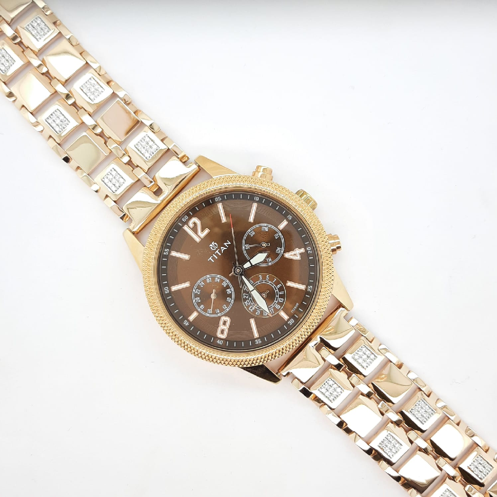 Titan rose gold diamond watch for men