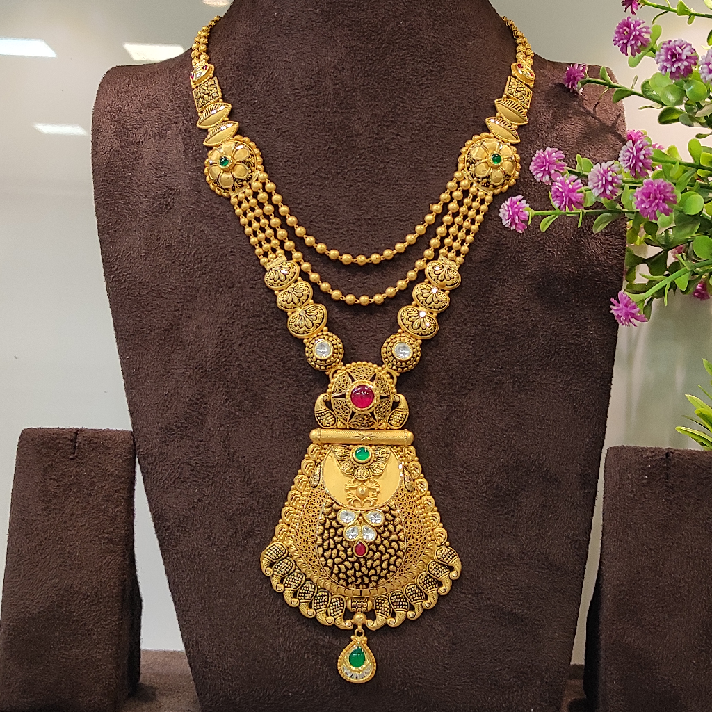 916 plain gold Long necklace set