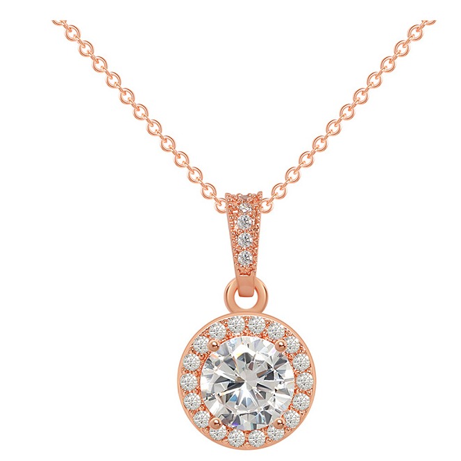 925 silver rose gold coated round halo necklace