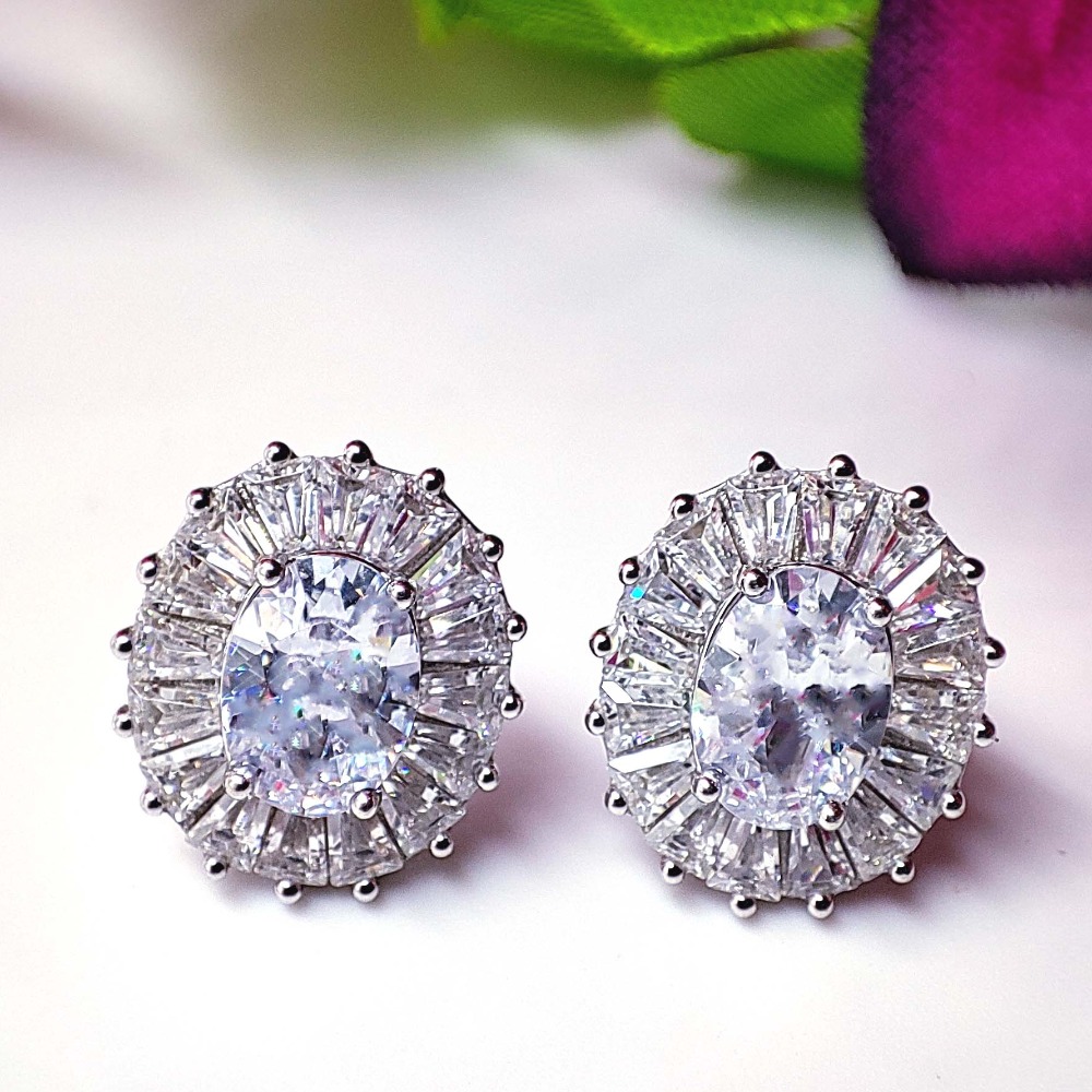 925 Silver oval with choki diamond earrings