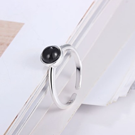 Modern Black Stone Ladies Ring