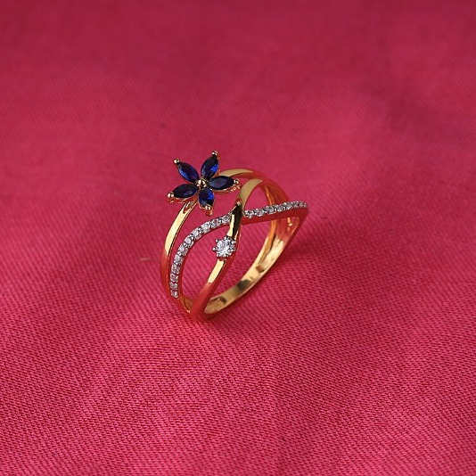 18k Gold Bule Cz Floral ladies ring