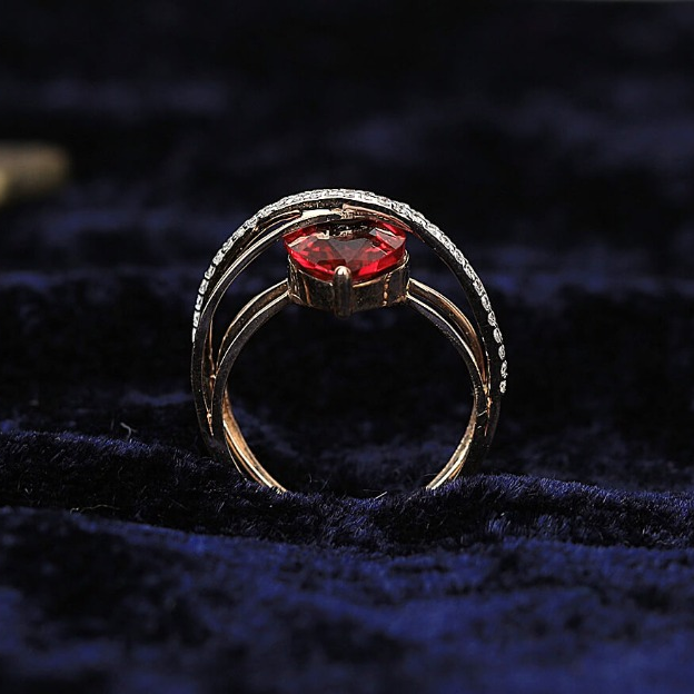 18k Gold Ruby Solitaire with cz diamond ring