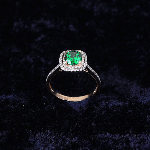 Gold Panna stone with cz ring