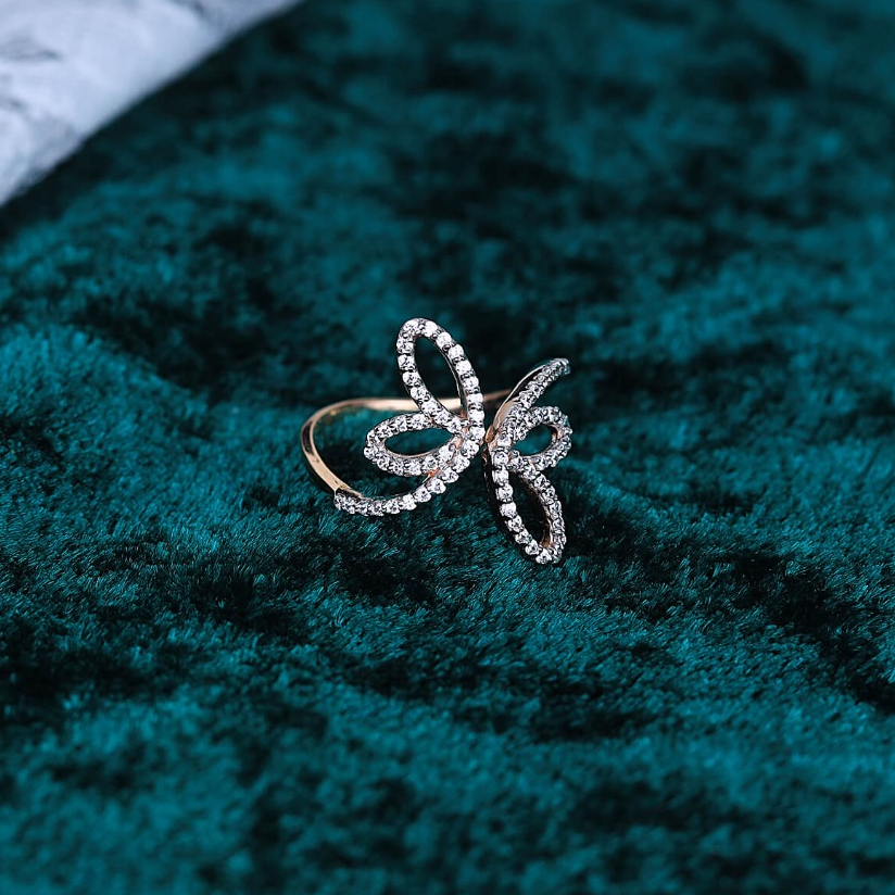 Gold butterfly Cz ladies ring