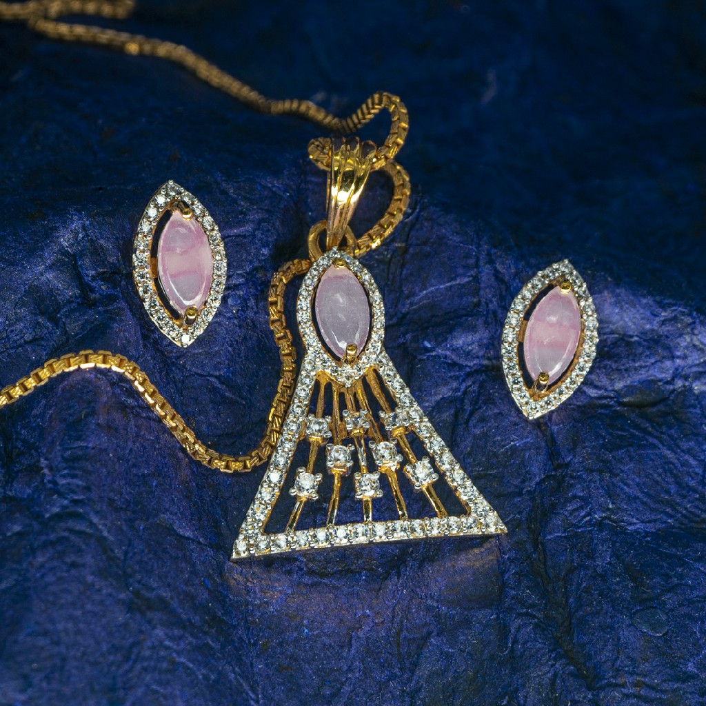Aqua stone Rose gold pendant set