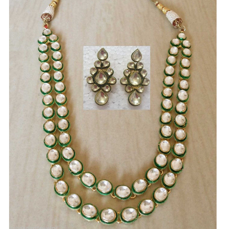 Stylish 925 Silver Kundan Bridal Long Necklace Set