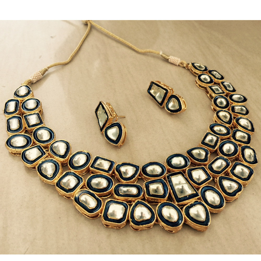 Gold Plating 925 Silver Handcrafted Kundan Jadau Necklace Set