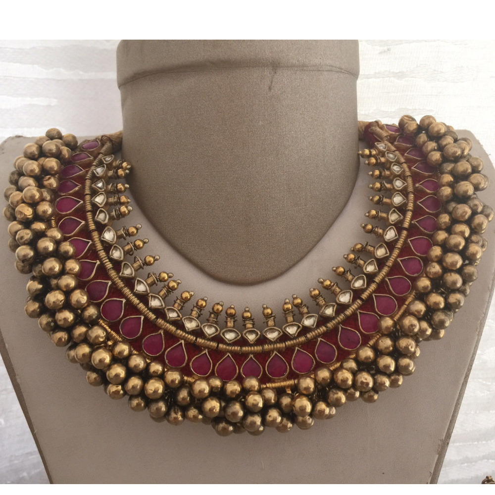 Multi Color 22k Gold Plated Sterling Silver South Indian Wedding Necklace Set